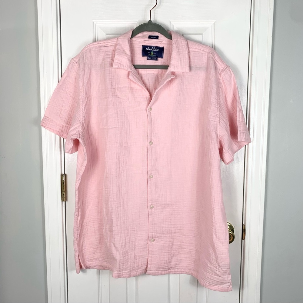 Chubbies Men Pink Short Sleeve Button Down Shirt Size XL